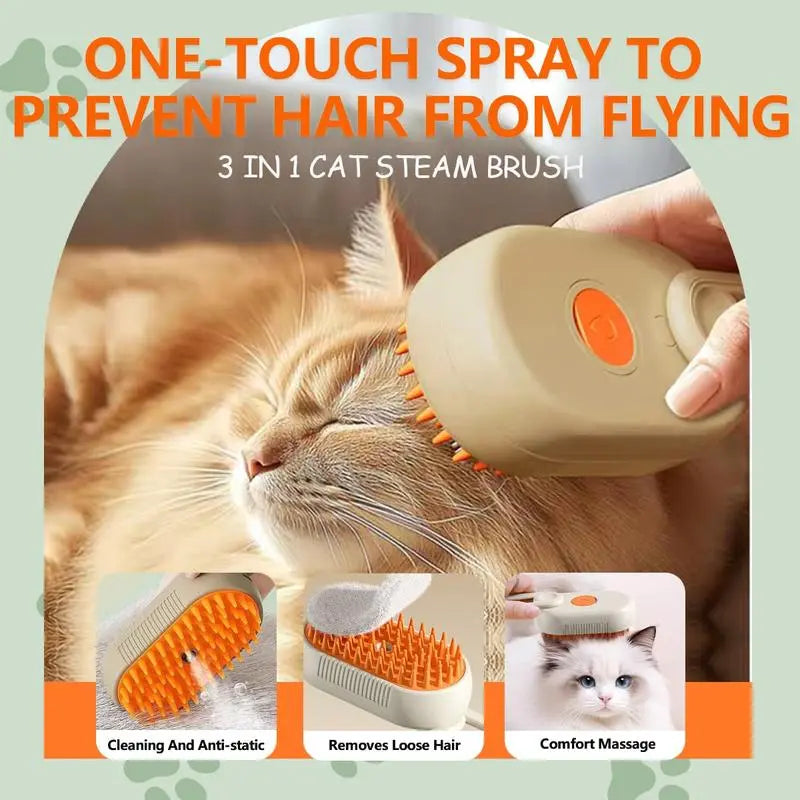 3-in-1 Adjustable Pet Steam Brush and Hair Remover for Cats and Dogs