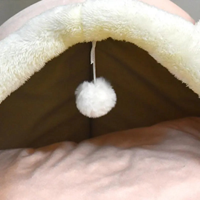 Thermal Cartoon Animal Ear Design Cat Cave Bed - Soft and Warm Fleece Indoor Pet House for Daily Comfort and Style
