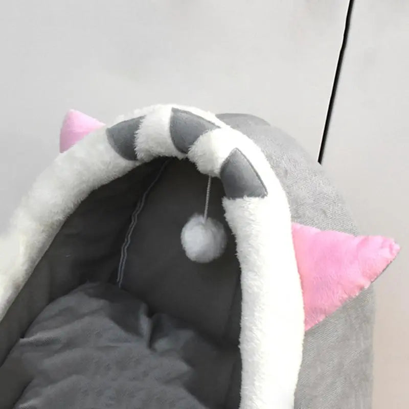 Thermal Cartoon Animal Ear Design Cat Cave Bed - Soft and Warm Fleece Indoor Pet House for Daily Comfort and Style