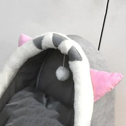 Thermal Cartoon Animal Ear Design Cat Cave Bed - Soft and Warm Fleece Indoor Pet House for Daily Comfort and Style