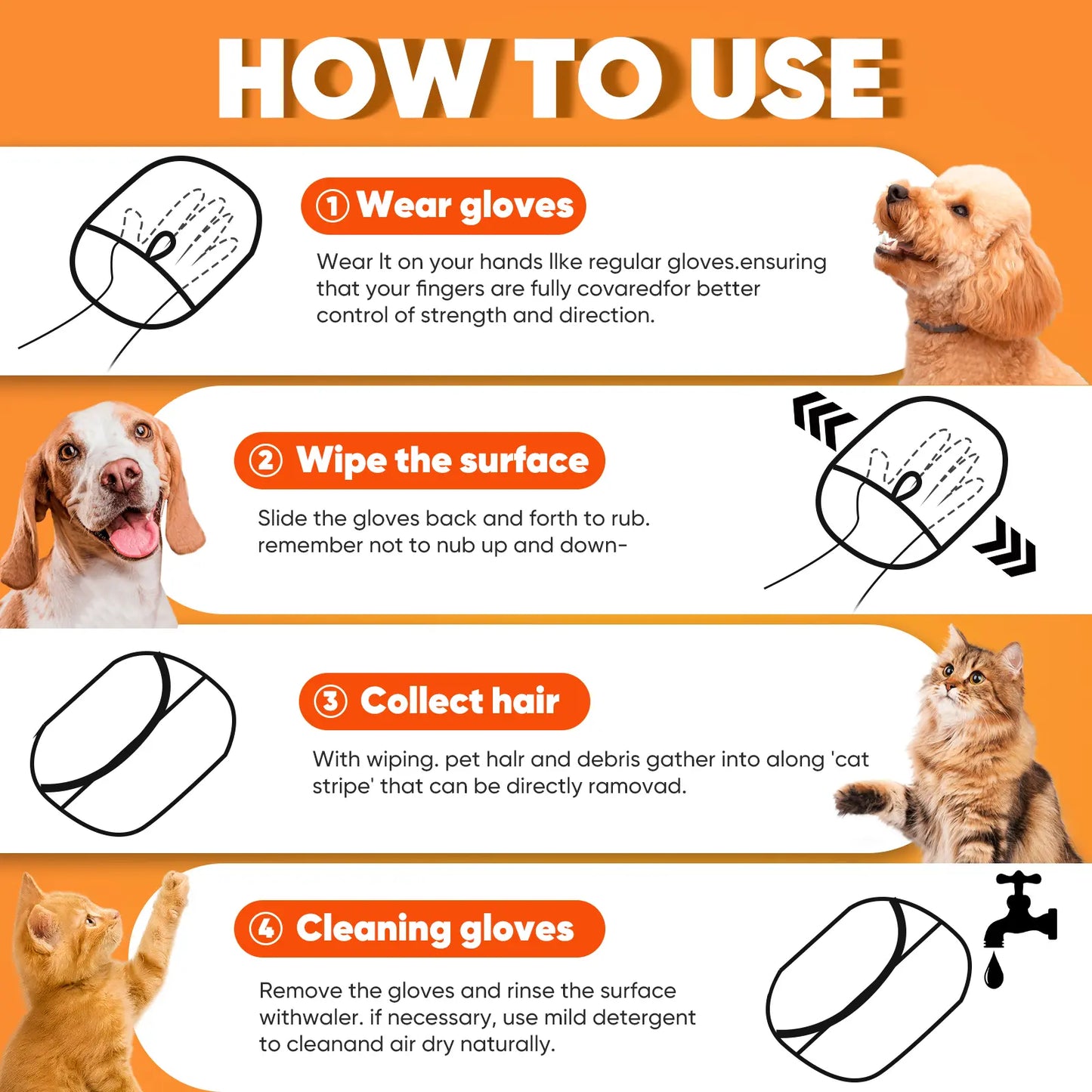 Premium Electrostatic Pet Hair Removal Gloves - Reusable Mitt for Cats and Dogs, Ideal for Upholstery, Carpets, and Car Seats