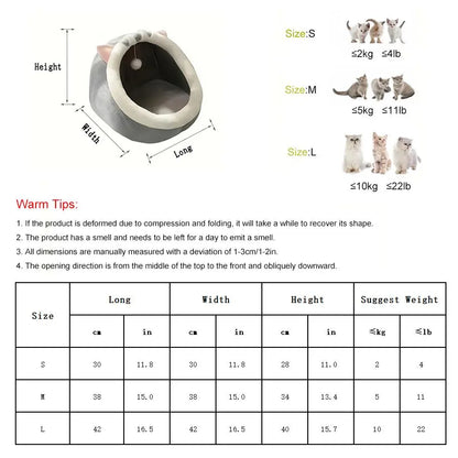 Thermal Cartoon Animal Ear Design Cat Cave Bed - Soft and Warm Fleece Indoor Pet House for Daily Comfort and Style