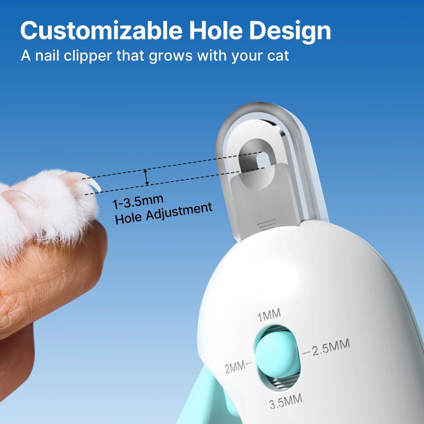 Potaroma Adjustable Cat Nail Clipper with Integrated Nail File | Safe Trimming Tool for Kittens and Indoor Cats | Anti-Splash Claw Cutter for Pet Grooming (Blue)