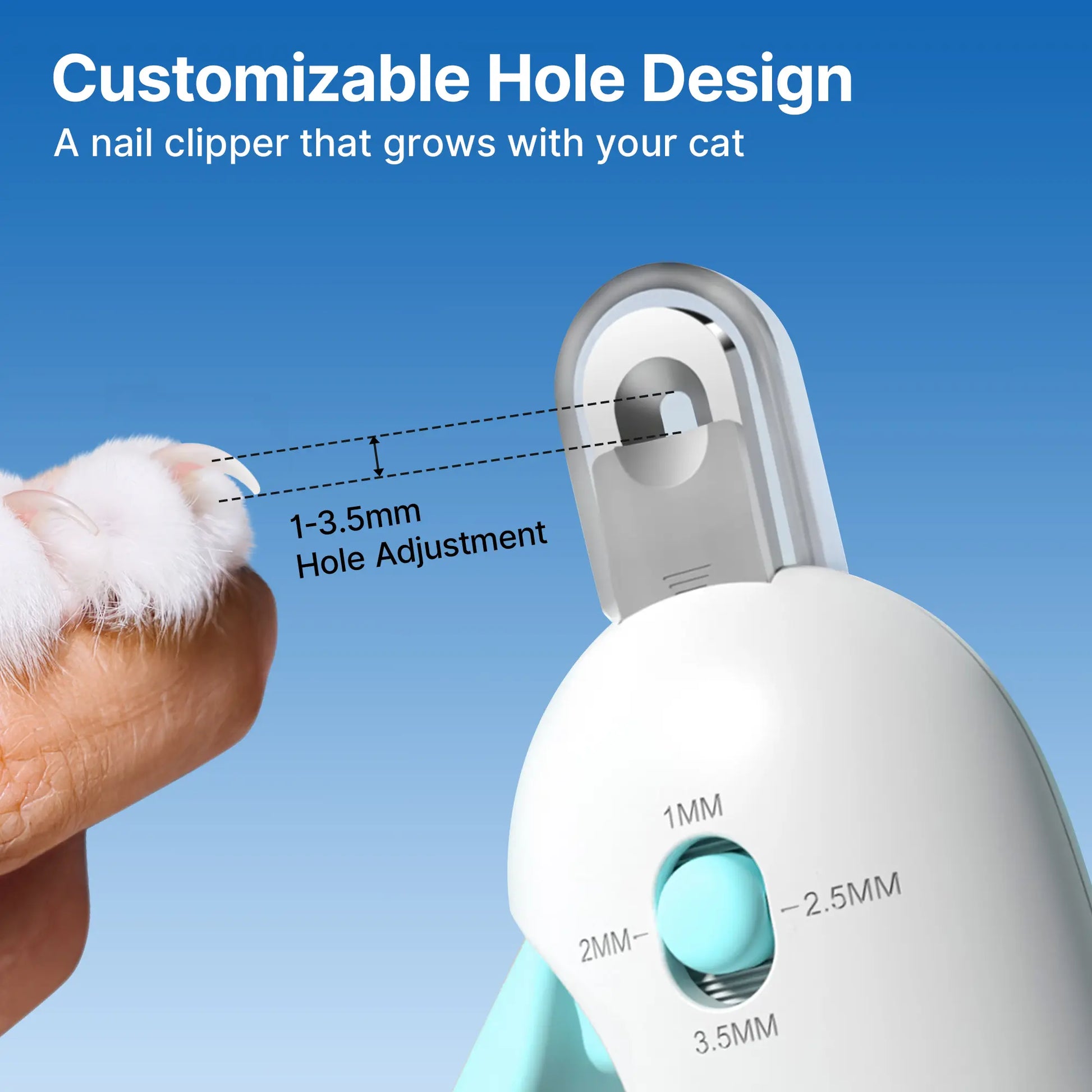 Potaroma Adjustable Cat Nail Clipper with Integrated Nail File | Safe Trimming Tool for Kittens and Indoor Cats | Anti-Splash Claw Cutter for Pet Grooming (Blue)