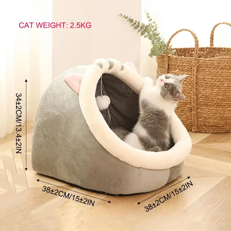Thermal Cartoon Animal Ear Design Cat Cave Bed - Soft and Warm Fleece Indoor Pet House for Daily Comfort and Style