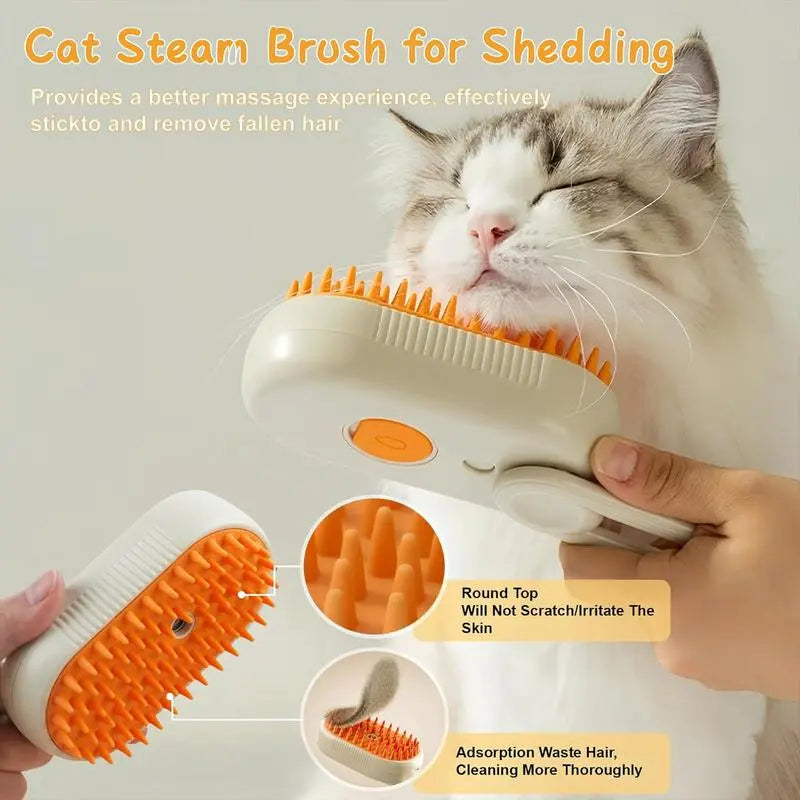 3-in-1 Adjustable Pet Steam Brush and Hair Remover for Cats and Dogs