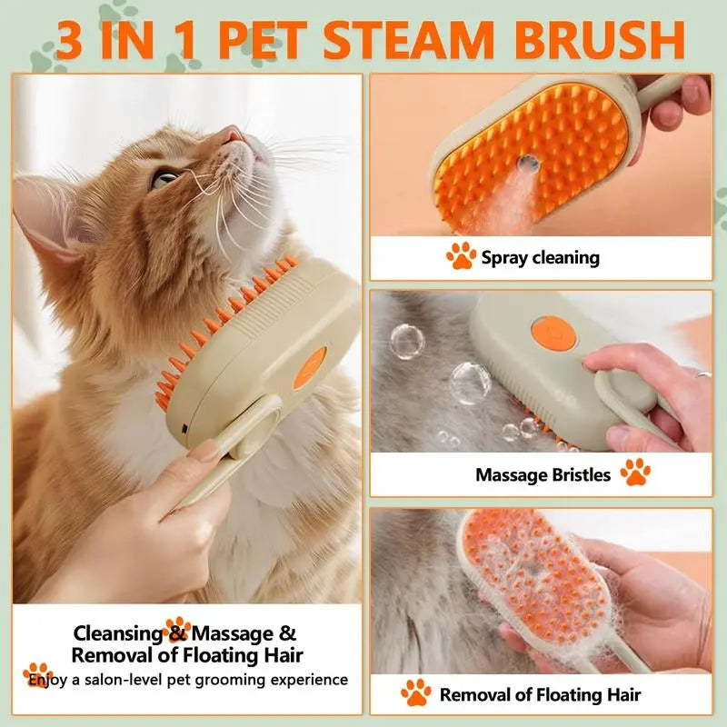 3-in-1 Adjustable Pet Steam Brush and Hair Remover for Cats and Dogs